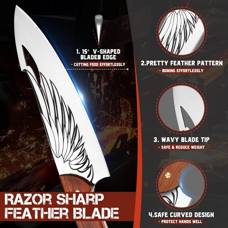 ROCOCO Feather Viking Boning Knife - Cleaver Knife for Meat Cutting Stainless Steel Birthday Gift Men 8.4" - Image 5